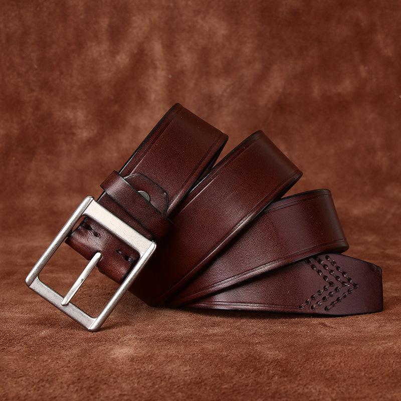 Stilvoller, Einfacher Und Vielseitiger Trend Italienisches Rindsleder Erste Schicht Gürtel Herren Echter Leder Dornschließe Lässig Trendige Marke Herren Gürtel