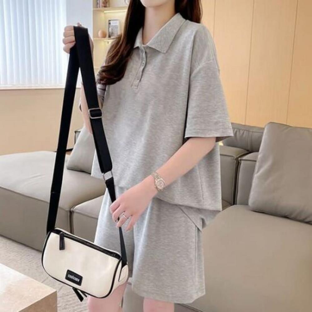 Navava Daily Collar Short Sleeve Shorts Two Piece Set Nt2752