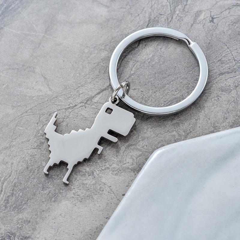 Building Block Dinosaur Stainless Steel Keychain Cute Cartoon Style Fashion Bag Pendant Practical Durable Daily Keyring