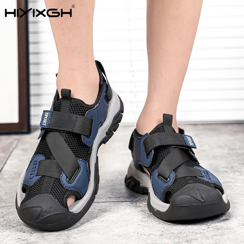 New Arrival Leather Summer Flats Lightweight Breathable Beach Shoes Comfortable Sandals Handmade Anti-collision Toe Men Sandals