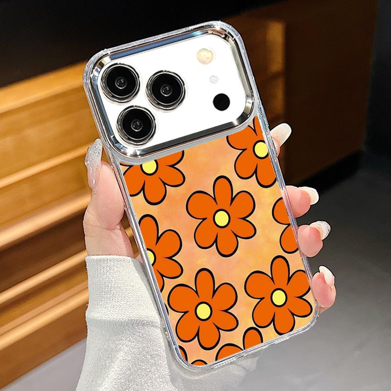 Oil Painting Flower Case For iPhone 17 Pro Max iPhone 16 15 14 13 Pro Max 11 17e 16e Plating Lens Frame Clear Soft Silicone Back Cover