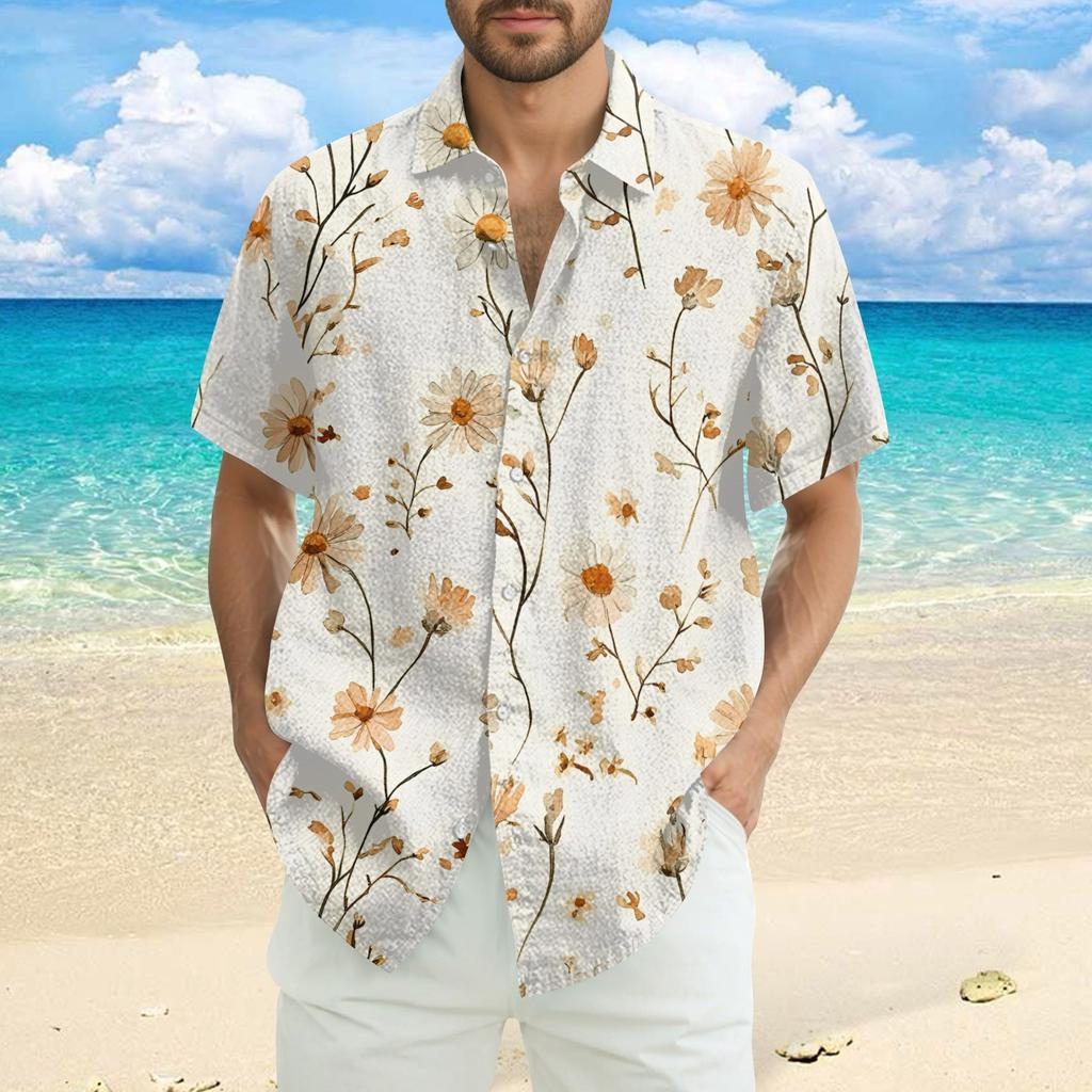 Men's Fashion Casual Loose Hawaiian Print Short-sleeved Shirt