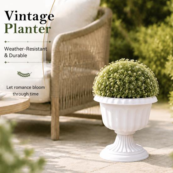Garden Planter Pot 4 Pcs Plastic Urn Planters Large 12 Inch Outdoor Pots Traditional Round Classic Flower Pots for Wedding Party Event
