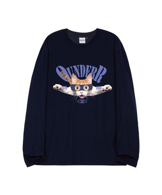OUNDERR Happy_Cat_Oversized_Long_Sleeve [Navy]