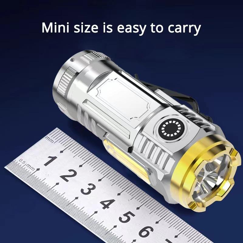 Tříoká malá ocelová svítilna s bleskem Silné světlo Dobíjecí Ultra jasná Přenosná Venkovní osvětlení Mini světlo s klipem na klobouk