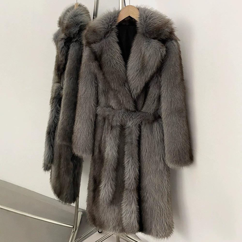 Long thickened high-end celebrity style environmentally friendly fox fur coat autumn and winter new imitation fur coat women's