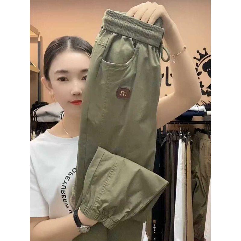 

Весенне-осенние тонкие укороченные брюки гаремного типа с высокой посадкой, скрывающие полноту, повседневные Army Green 4XL