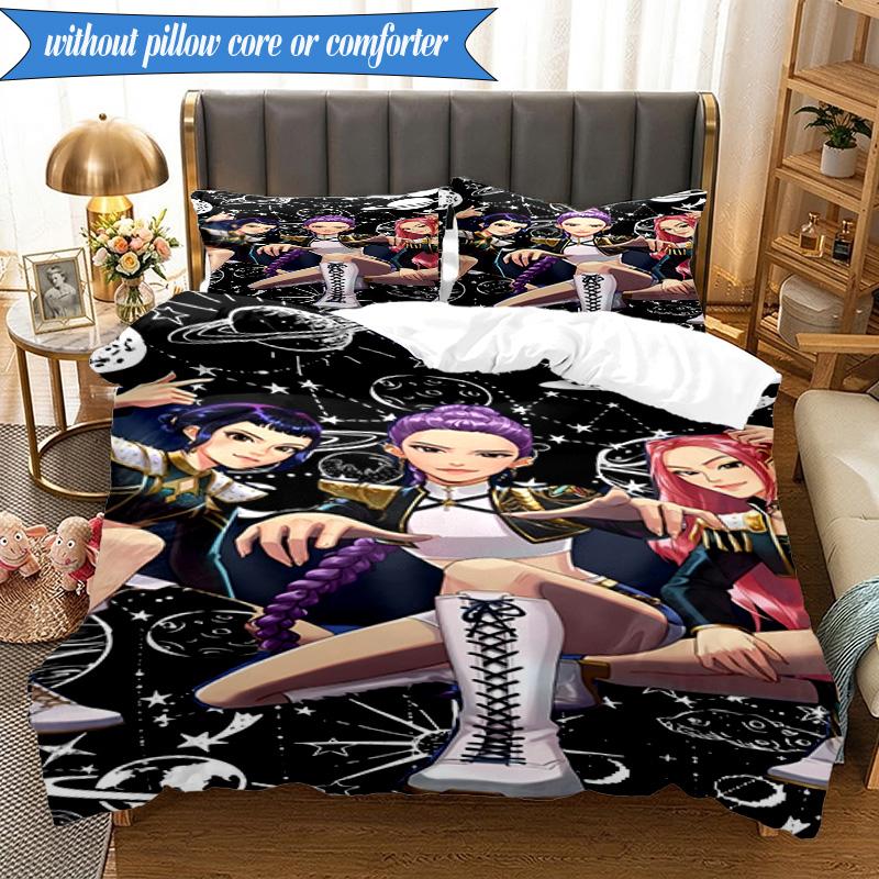 Kpop cartoon 3pcs K-pop music group Bedding set,Ideal for Bedroom, Dormitory,Including Duvet Cover And 2pcs Pillowcases,Fan gifts
