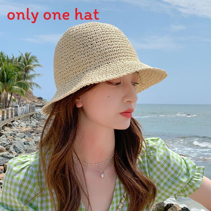

Summer Straw Sun Hat With Wide Brim For Beach Vacation And Sun Protection абрикосовий