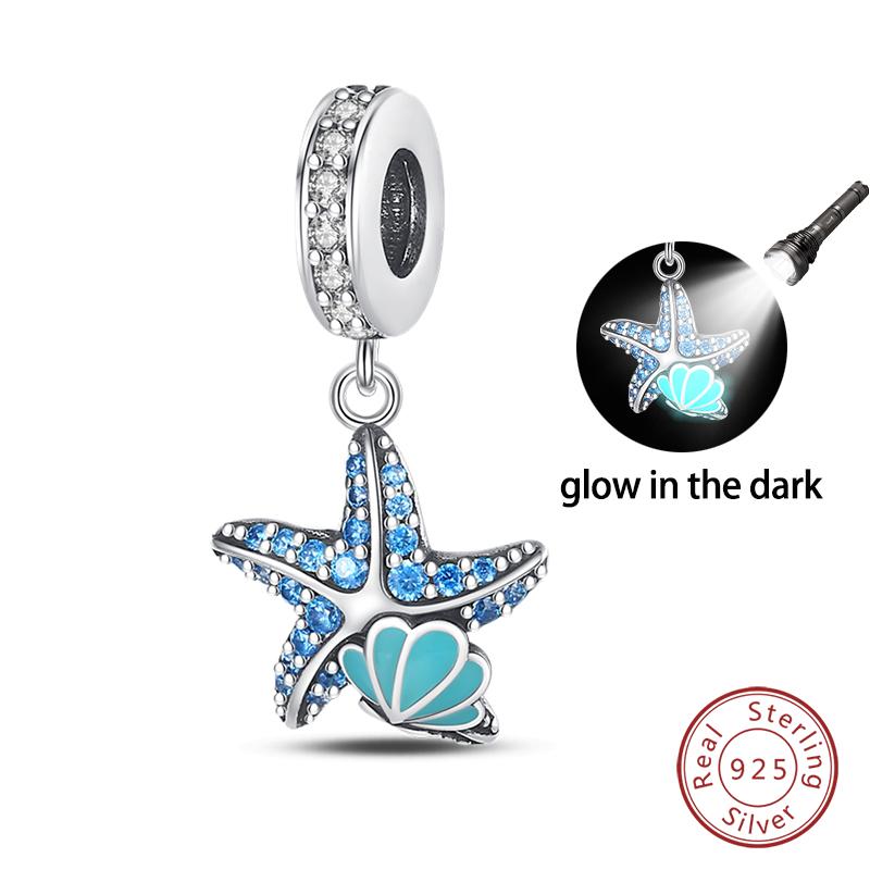 Summer Ocean Series 100% Copper Blue Luminous Jellyfish Seashells Fish Charms Beads Fit Qikaola Bracelets Jewelry