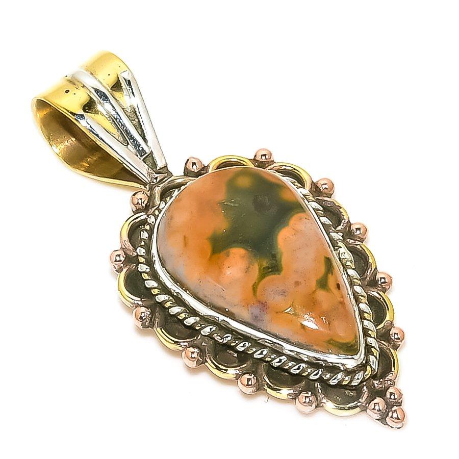

Подвеска из чистого серебра 925 пробы Natural Ocean Jasper TwoTone 1,50 дюйма d0U29