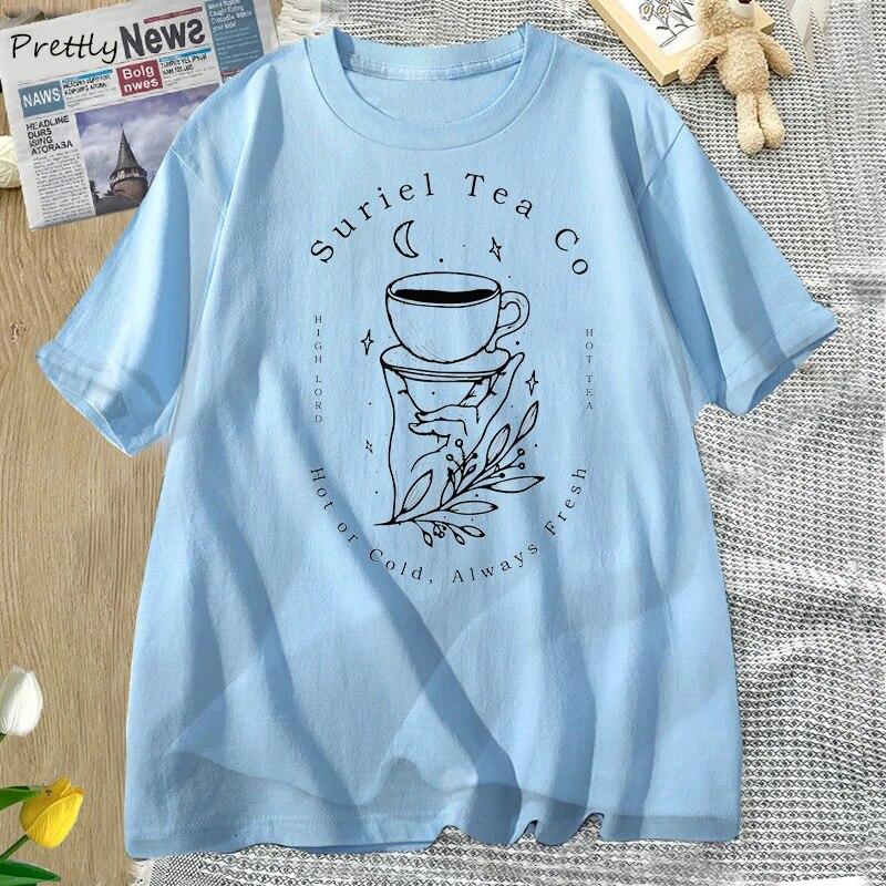Suriel Tea Co T Shirt Dámské Grafické tričko Acotar Bookish Sarah J Maas Tričko Harajuku Bavlna Krátký rukáv Streetwear Oblečení Unisex