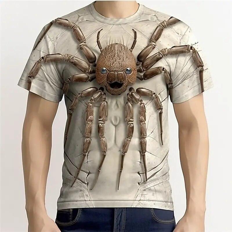 T Shirt For Men O-neck Fashion 3D Spider Printing Pattern Element Style Sports Clothing Large Size Comfortable Loose Shirts Tops