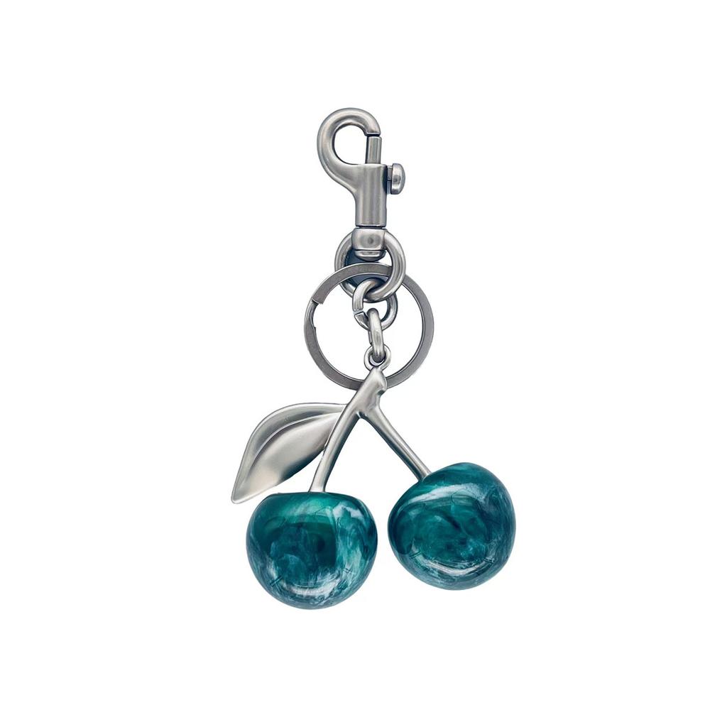 Cute Flowing Green Cherry Keychain Summer Fruits Cherries Pendant Keyring for Women Girls Jewelry Bag Accessories Gift