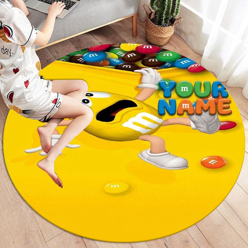 M&M's Custom Name Round Area Rug,Carpet Rug for Living Room Bedroom Sofa Playroom Decor,Non-slip Floor Mat