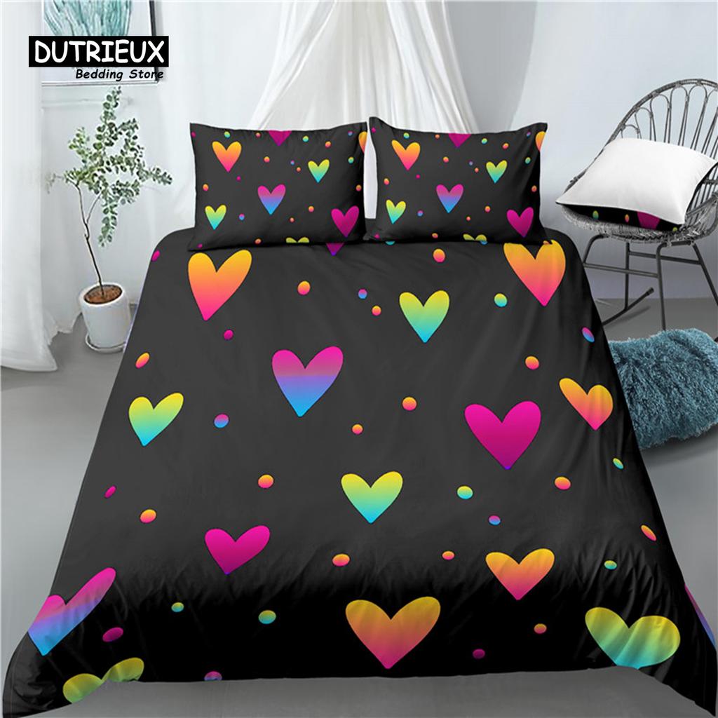 Home Living Luxury 3D Heart Print 2/3Pcs Comfortable Duvet Cover PillowCase Bedding Sets Queen and King EU/US/AU Size