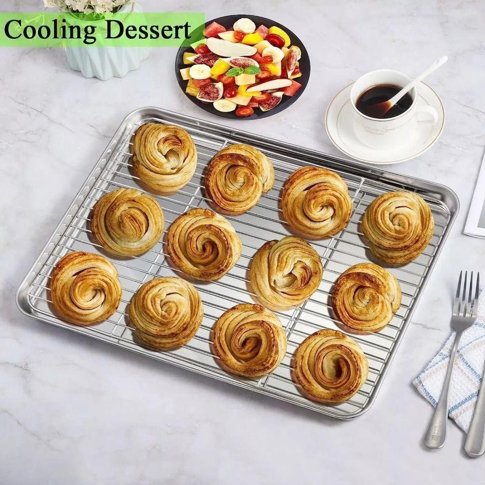 Stainless Steel Baking Pan with Rack Removable Steaming Cooling Racks Food Cooling Tray  Oven Use