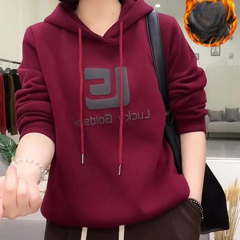 Ein Fleece- und verdicktes Winter-Damen-Kapuzensweatshirt, das den Bauch bedeckt und ein trendiges, dickes Damenoberteil ist.