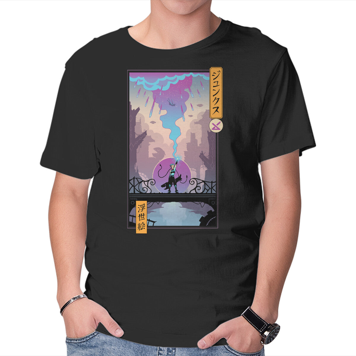 Unisex Crew Neck T-Shirt Arcane Ukiyo-e Graphic Short Sleeve Casual Tee L