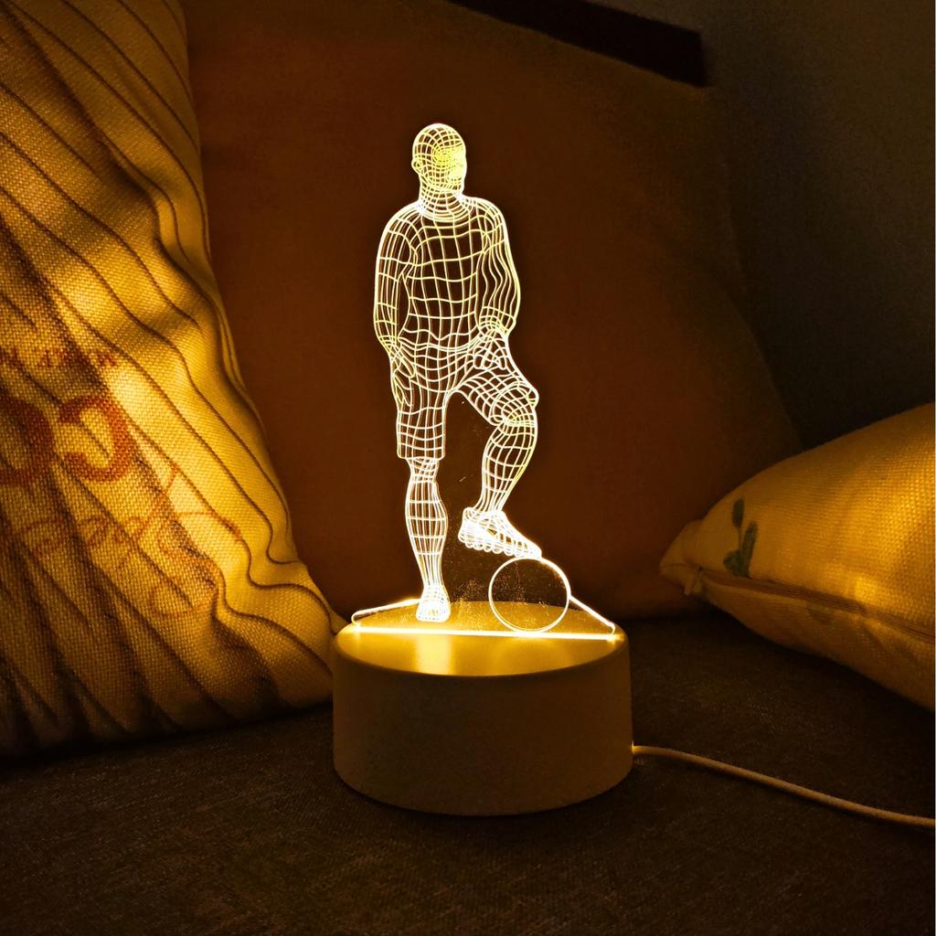 Luz de noite 3D de jogador de futebol monocromático, luz de presente de aniversário e feriado, luz de atmosfera para decoração de quarto