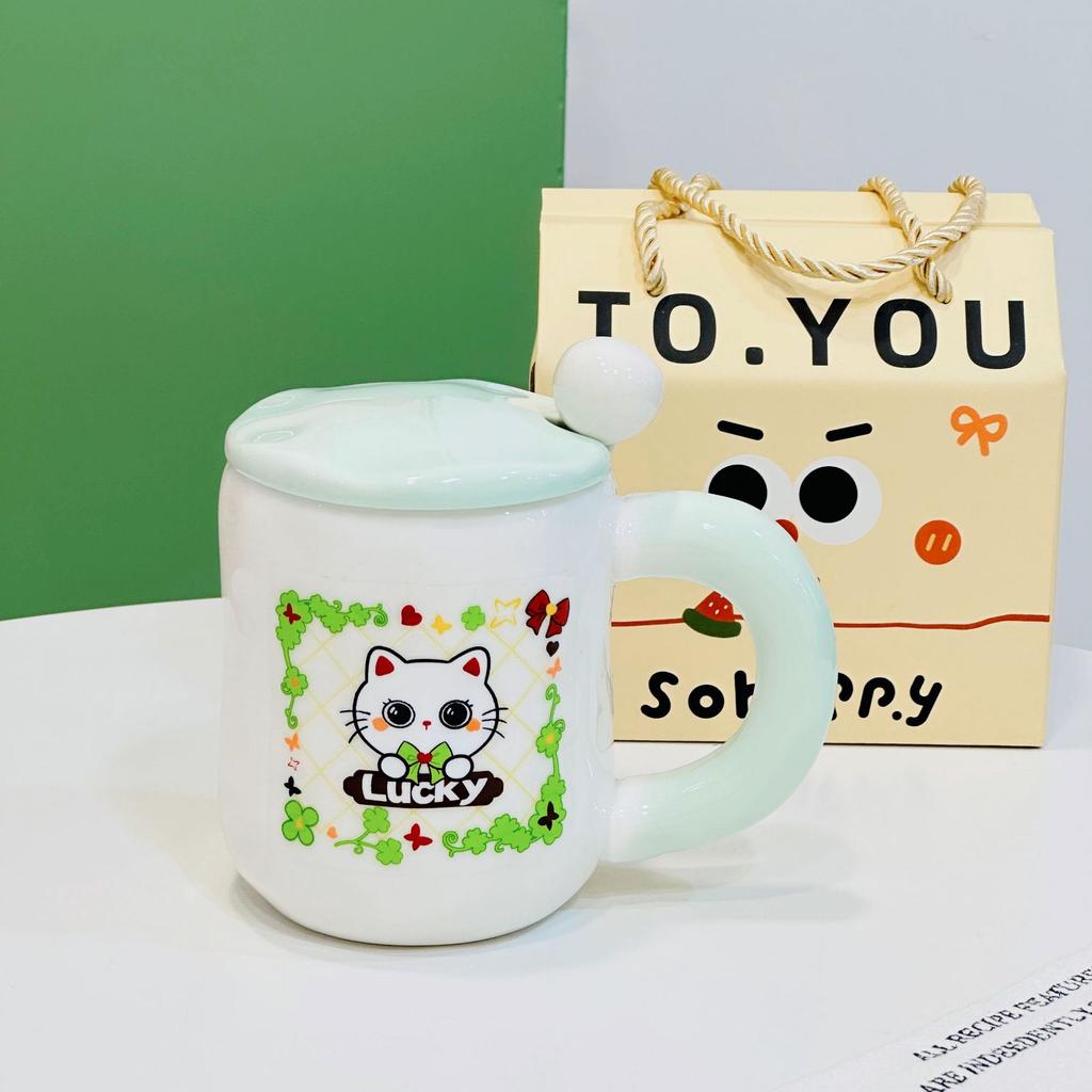 Opening Gift Box Set for Girls Ceramic Cup High Value Household Water Cup Cartoon Mug Cup Souvenir Gift