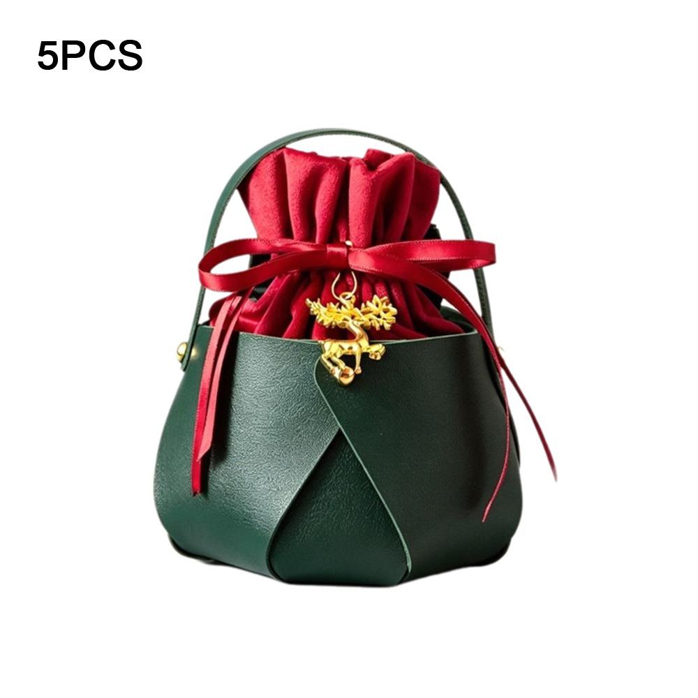 Red Green Design Christmas Gift Bags Flannel Fabric Leather Handled Bags Candy Bags  Wedding Favors