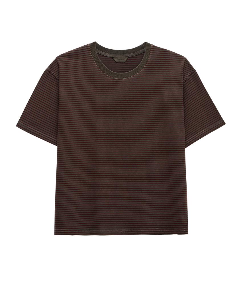 Denawo Pigment Stripe Crop Short Sleeve Tee (Burgundy)