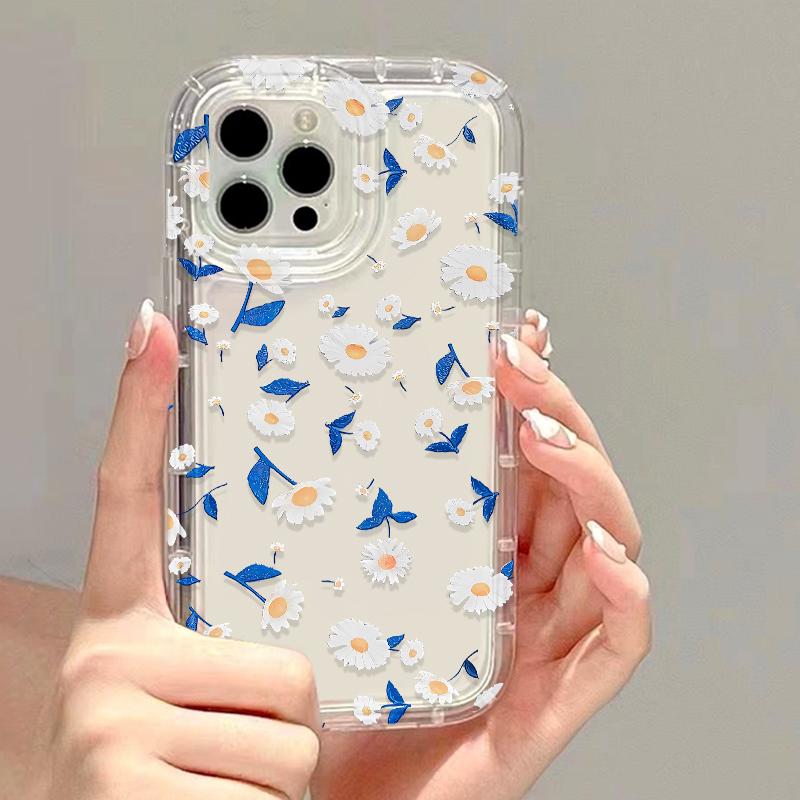 Silicone Transparent Phone Case For iPhone 11 16 13 15 Pro Max 14 12 XS X XR 7 8 Plus SE 16promax Shockproof Flower Funda Cover