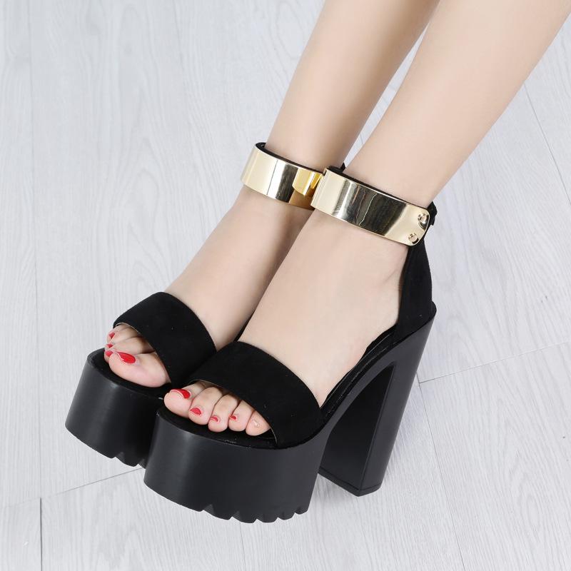 Spring Summer 14CM New High Super High Heel Sandals T-table Thick Heel Waterproof Table Sandals ZYW-651-6