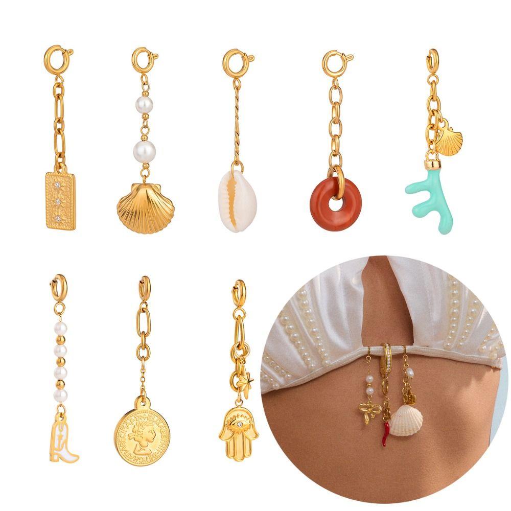 Vintage Stainless Steel Bikini Pendant Gold Shell Bikini Buckle Charms Ocean Series Body Chain Jewelry Accessories