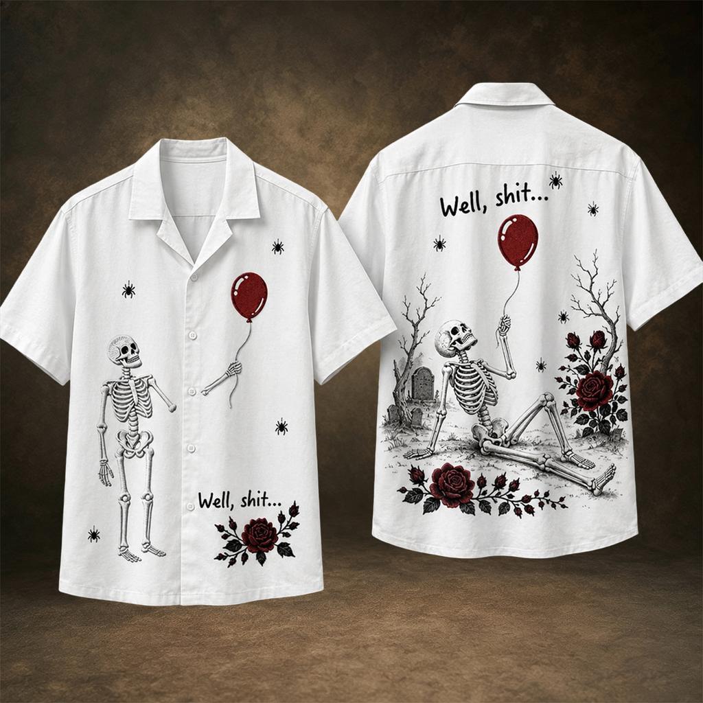Men's Casual Halloween Print Short Sleeve Neck Shirt, Lightweight and Breathable