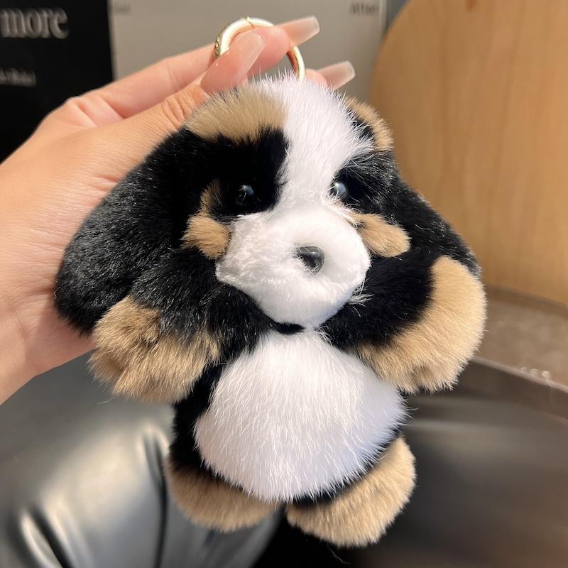 Fashion New Real Rabbit Fur Dog Doll Pendant Cute Dog Keychain Toys Keyring Handbag Charm Ornament Plush Jewelry Gifts