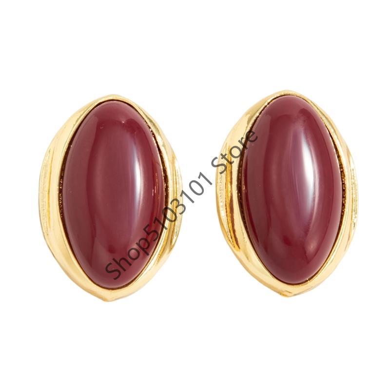 Boucles d'oreilles Vintage noires en Résine Rouge pour Femmes Boucles d'oreilles Géométriques Ovales de Luxe Boucles d'oreilles pour Fête Mariage