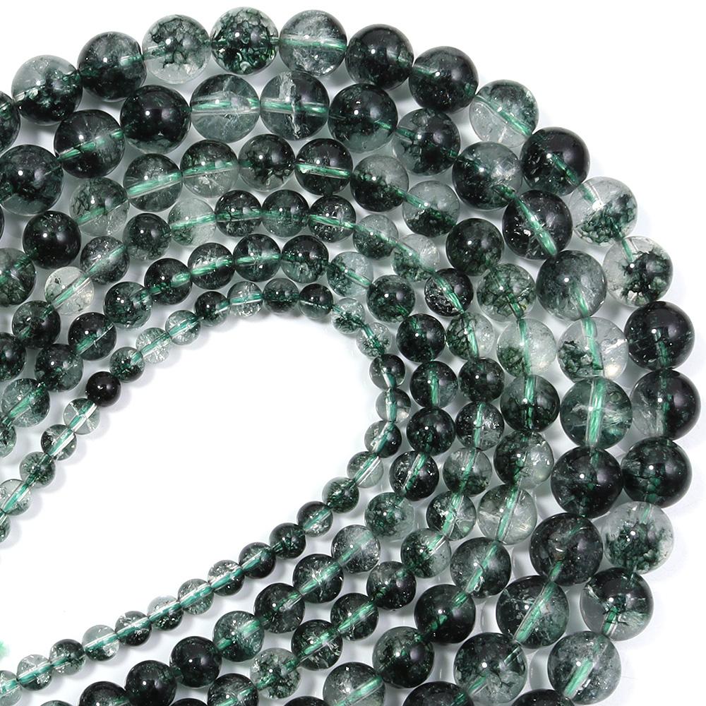 6 8 10 12mm Natural Stone Beads Green Ghost Crystal Round Loose Spacer Beads For Jewelry Making DIY Necklace Bracelets Supplies
