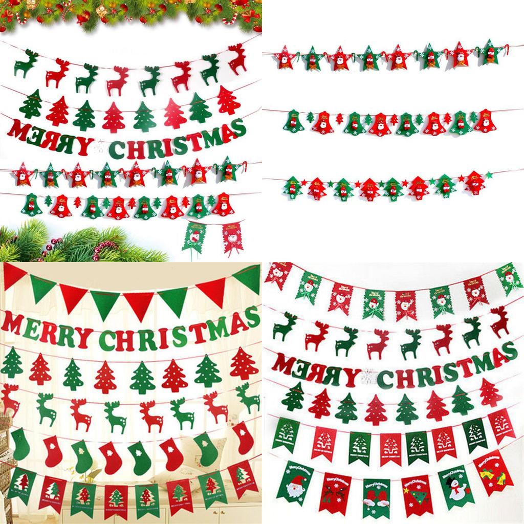 Festive Merry Christmas Bunting Hanging Banner Flag For Xmas Party Decoration