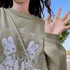Kawaii Cartoon Cute Knitted Sweater Women Japanese Style Preppy Oversize Green Long Sleeve Jumper Female Korean Tops