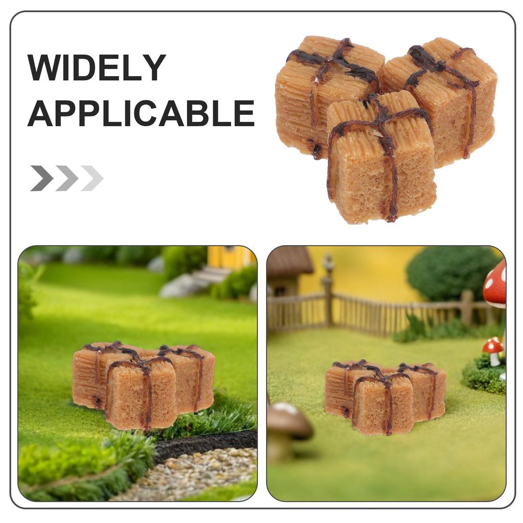 3pcs Mini Hay Bale Dollhouse Miniature Resin Haybale Easter Farm Decor Decorative Straw for Farmer Birthday Party Cake Topper