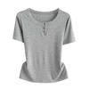 Women Modal Ribbed Button Round Neck Short Sleeve Tee Slim Base Top Spring Summer