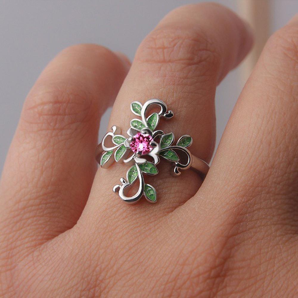 Buy Women Fashion Princess Style Green Leaf Flower Ring Girl Jewelry Gift Personality Finger