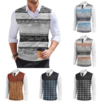 Ανδρικό Μόδα Πλεκτό Αμάνικο Πουλόβερ με V Λαιμόκοψη και Πρίτιντ