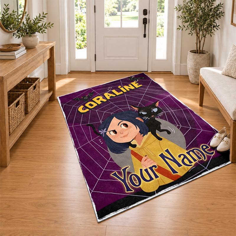 Coraline Custom Name Personalized Rug Non‑Slip Doormat Floor Carpet Housewarming Birthday Gift for Family Friends