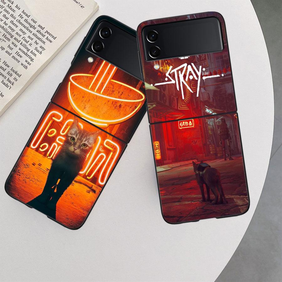 Game S-Stray Cat Phone Case For Samsung Z Flip 7 6 5G Galaxy Z Flip 5 4 3 Black Hard Cell Cover Luxury PC Shell Coque