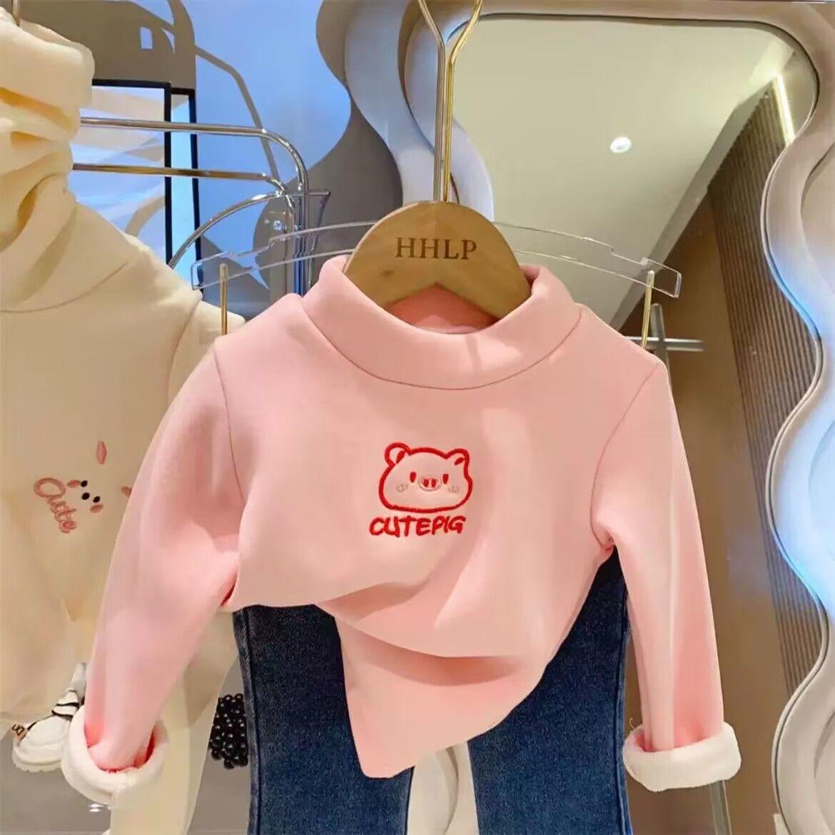 

Warm and Cozy Unisex Children Fleece-Lined Base Layer Animal Sweatshirt Tops for Autumn and Winter Girls Cute Outerwear Clothes 110