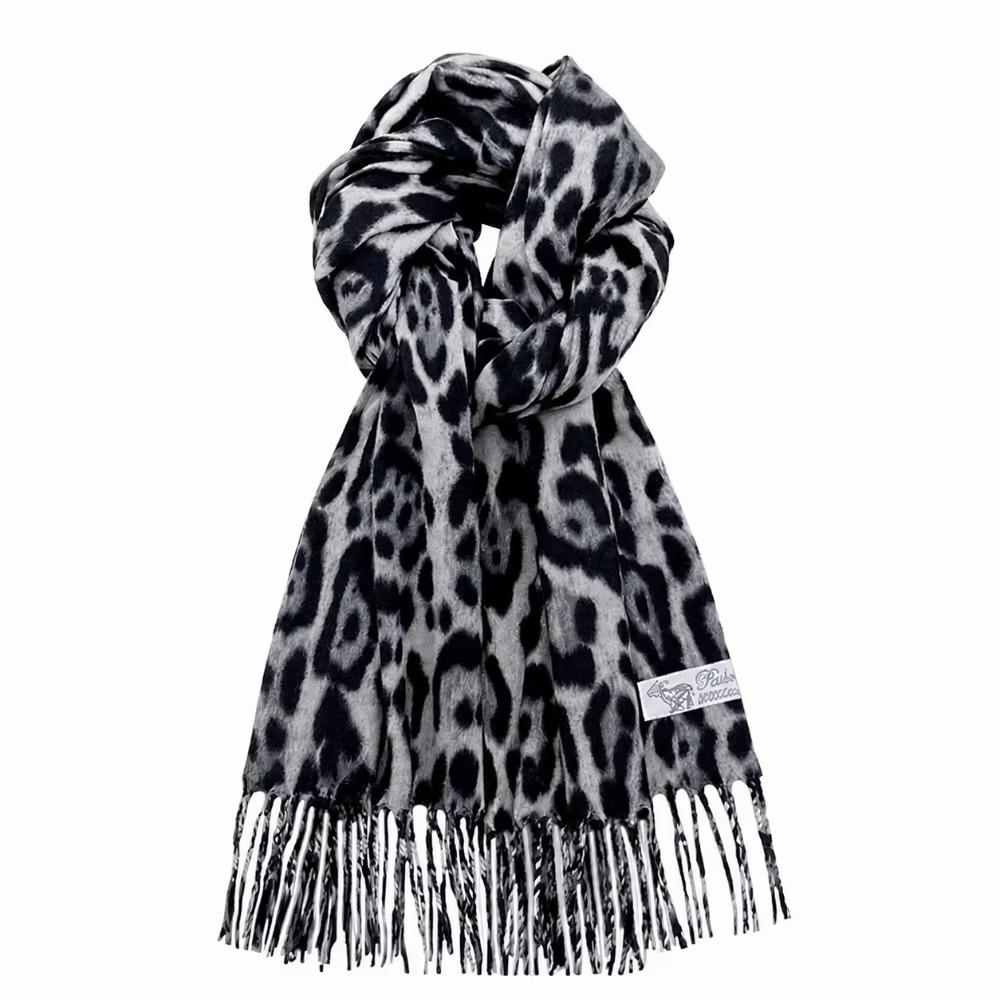 Fleece Leopard Print Scarf Thick Scarves Retro Winter Shawl Wrap  Daily Commute