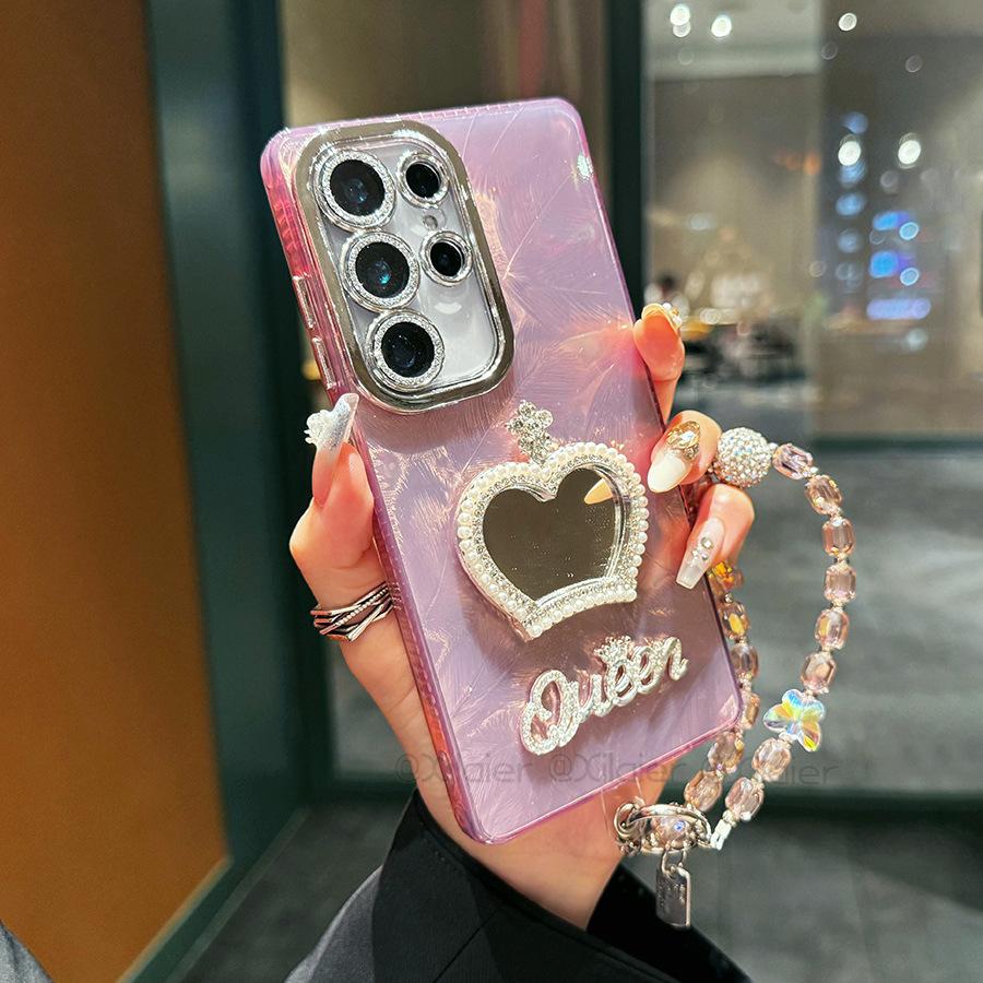 Suitable for Samsung S25 Ultra Crown Mirror Mobile Case S24 Plus Laser Feather Pattern S23 Ultra New