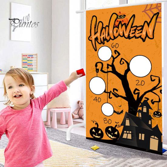 Halloween Wurfspiel Set - Kürbis Werfen Mit Banner Und 3 Bohnensäcken