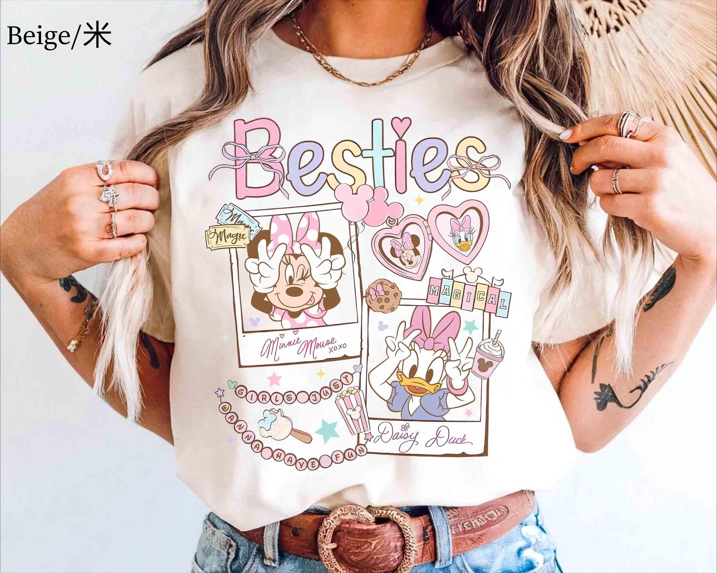 

Retro Disney With My Bestie Tshirt Minnie Mouse and Daisy Duck Coquette Bow Shirt Best Friends Disneyland Matching Tee S