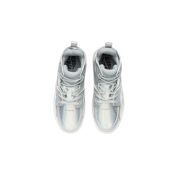 Disney X Li Ning Dumbo Series Comfortable Versatile Shock Absorption High-Top Kids Sneakers Kids Sneakers Silver White YKCR162-1