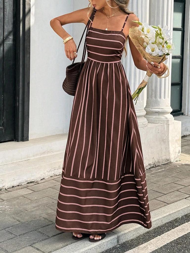 Fashion Striped Camisole High Waist Irregular Long Dress For Women