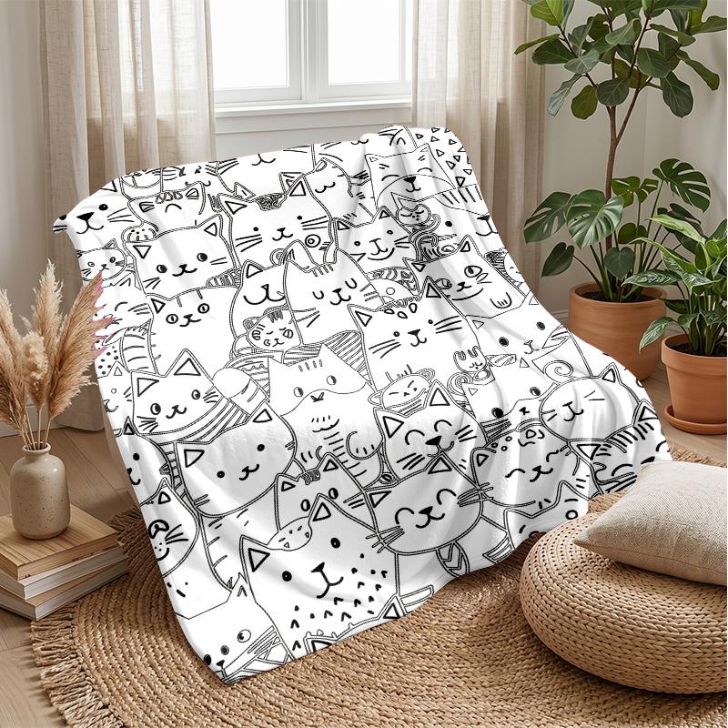 Whimsical Cat Collage Theme Blanket Lightweight Warm Flannel Blanket Decorative Throw Blanket for Home Decoration